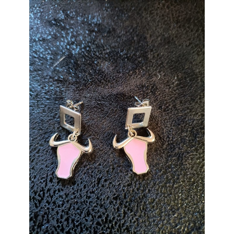 BOUCLES D'OREILLES TAUREAU ROSE