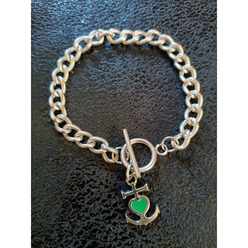 Bracelet Gourmette avec Croix de Camargue verte