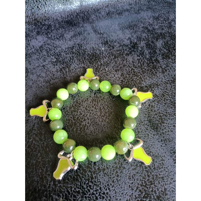 Bracelet têtes de taureaux camaïeu de vert