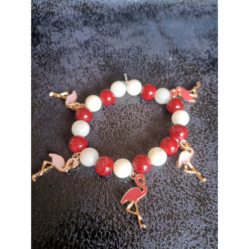 Bracelet Flamants rose et blanc